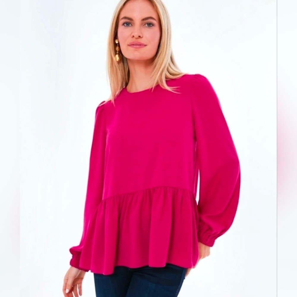 Tuckernuck Pomander Place Fuchsia Carlota Peplum Blouse XS